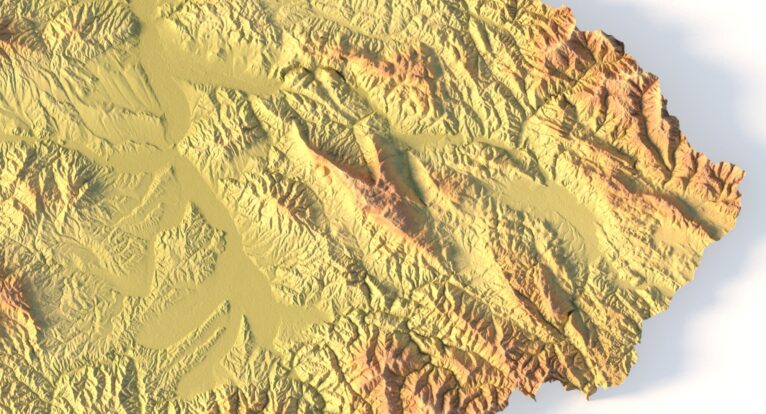 Close-up of Serbia’s terrain in STL model