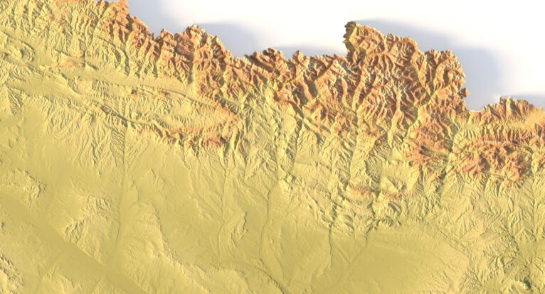 Close-up of Spanish mountain terrain in STL model