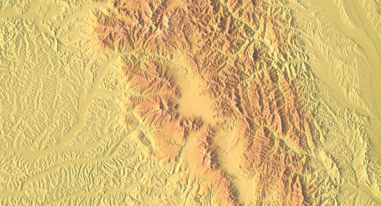 Close-up of Carpathian Mountains terrain in STL model