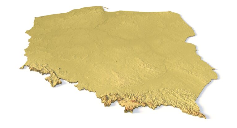 Isometric view of Poland’s 3D terrain STL map