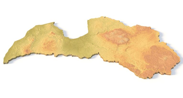 Isometric view of Latvia’s 3D terrain STL map