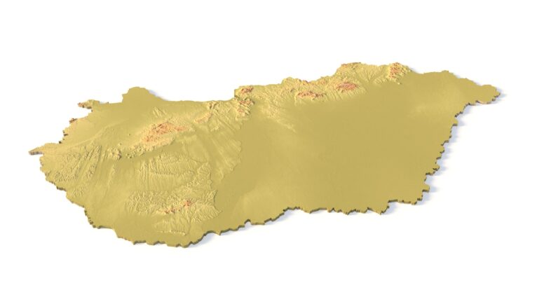 Isometric view of Hungary’s 3D terrain STL map