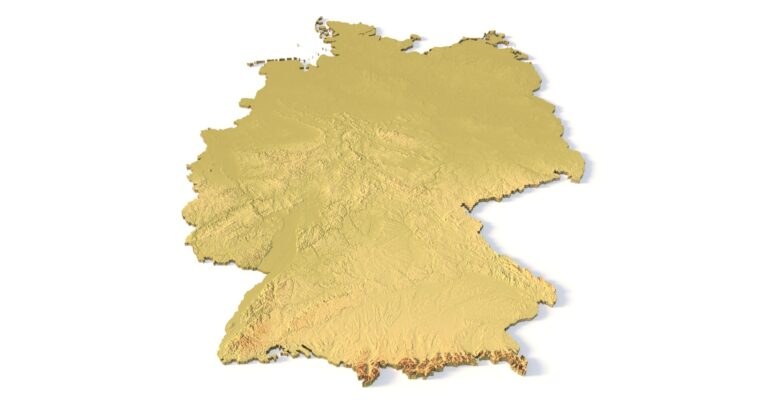 Isometric view of Germany’s 3D terrain STL map