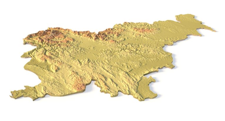 Isometric view of Slovenia’s 3D terrain STL map