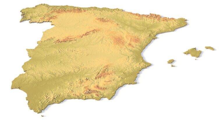 Isometric view of Spain’s 3D terrain STL map
