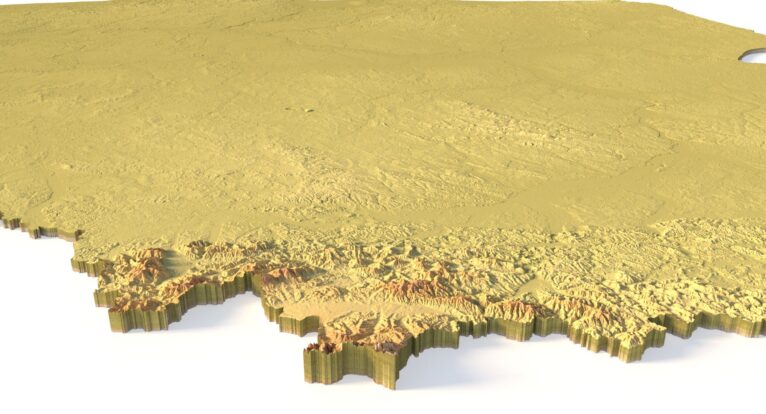 Side view of Poland’s detailed STL terrain model