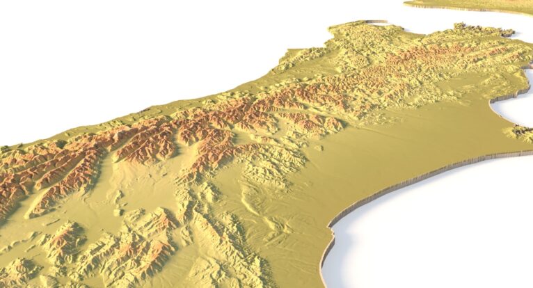 Side view of NZ’s detailed STL terrain model