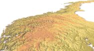 Side view of Norway’s detailed STL terrain model