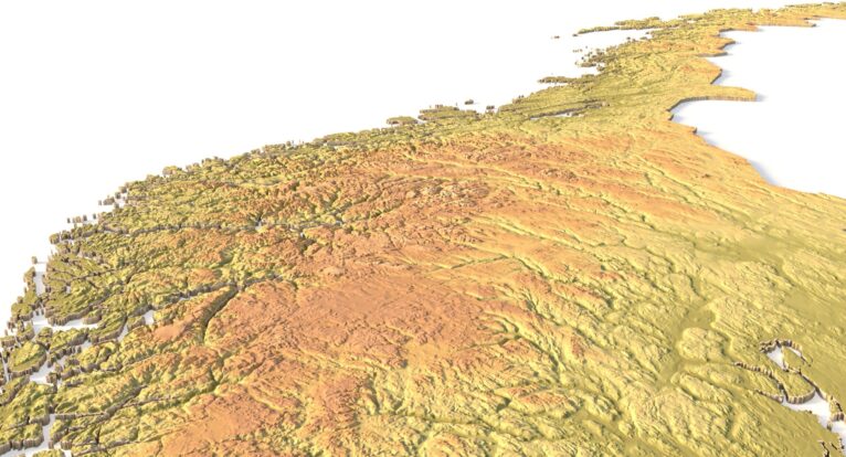 Side view of Norway’s detailed STL terrain model