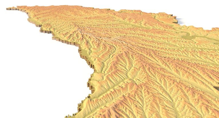 Side view of Moldova’s detailed STL terrain model