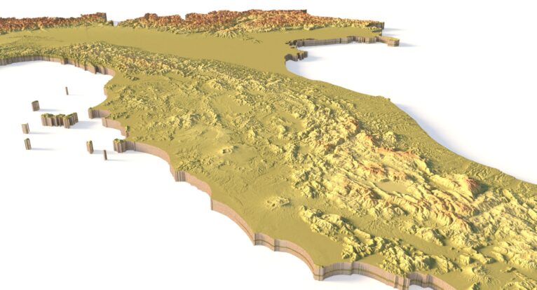 Side view of Italy’s detailed STL terrain model