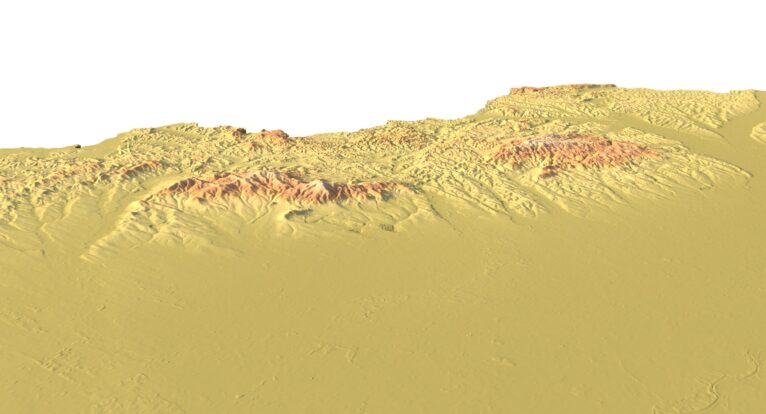 Side view of Hungary’s detailed STL terrain model