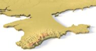 Side view of Ukraine’s detailed STL terrain model