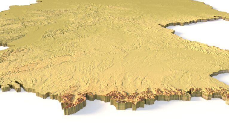 Side view of Germany’s detailed STL terrain model