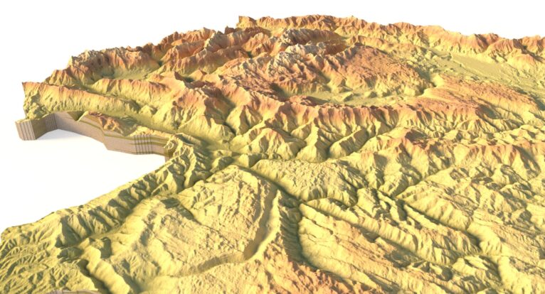 Side view of Slovenia’s detailed STL terrain model