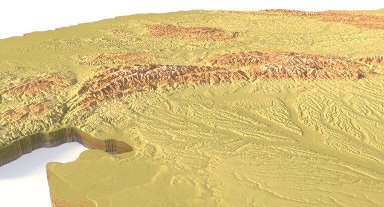 Side view of Romania’s detailed STL terrain model