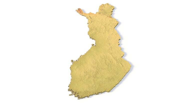 Isometric view of Finland’s 3D terrain STL map