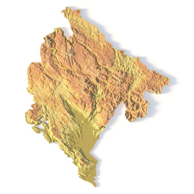 3D terrain model of Montenegro in STL format, front view