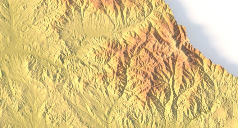 Close-up of North Macedonia’s terrain in STL model