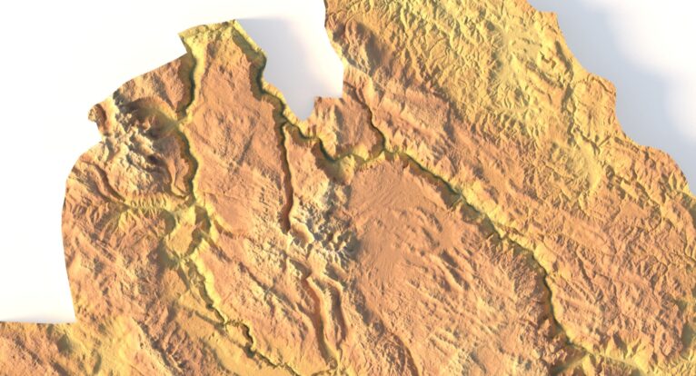 Close-up of Durmitor Mountains terrain in STL model