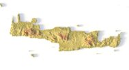 Close-up of Greek islands & mountains in STL model
