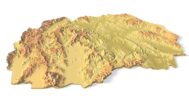Isometric view of North Macedonia’s 3D terrain STL map