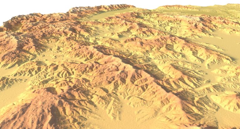Side view of North Macedonia’s detailed STL terrain model