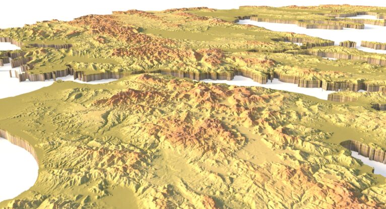Side view of Greece’s detailed STL terrain model