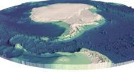 A relief map highlighting Antarctica’s major landforms and elevation contours.