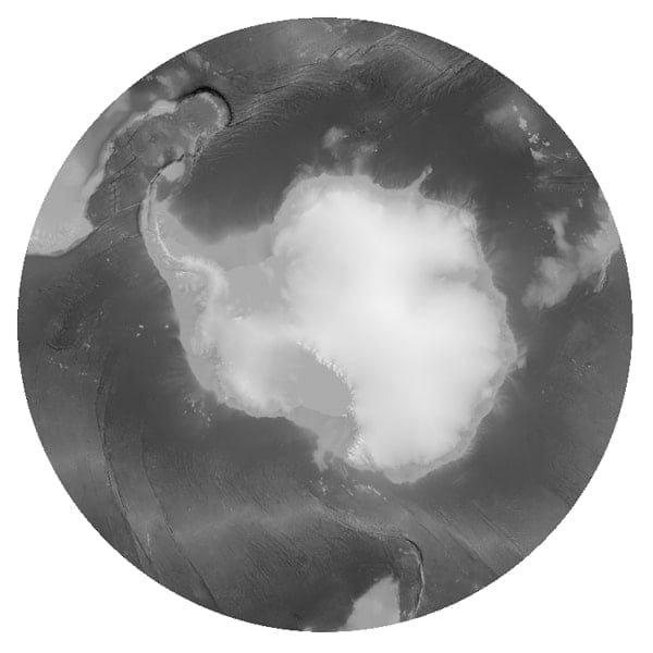 A 3D visualization of Antarctica's height map, showcasing varying elevation levels.