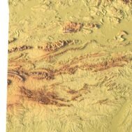 3D topographic model of Arkansas, designed for landform visualization and geographic studies.