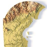 Delaware topographic model showcasing landform representation for terrain visualization and 3D printing.