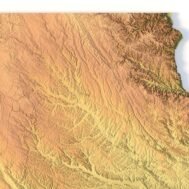 3D topographic model of Iowa designed for landform visualization and terrain studies.