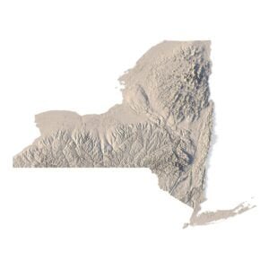 Topographic terrain model of New York for 3D printing and CNC, featuring detailed elevation features.