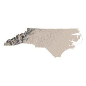 Topographic terrain model of North Carolina for 3D printing and CNC, featuring detailed elevation features.