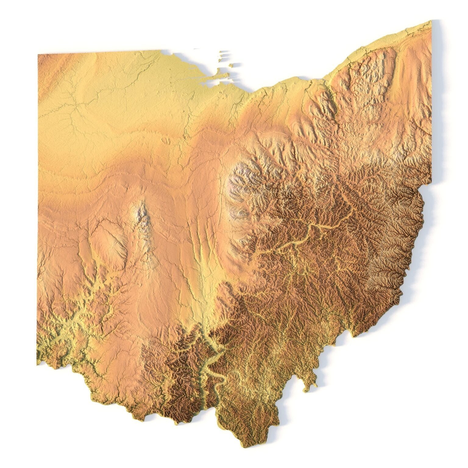 State of Ohio terrain 3D Print model  3D Models and 3D Maps