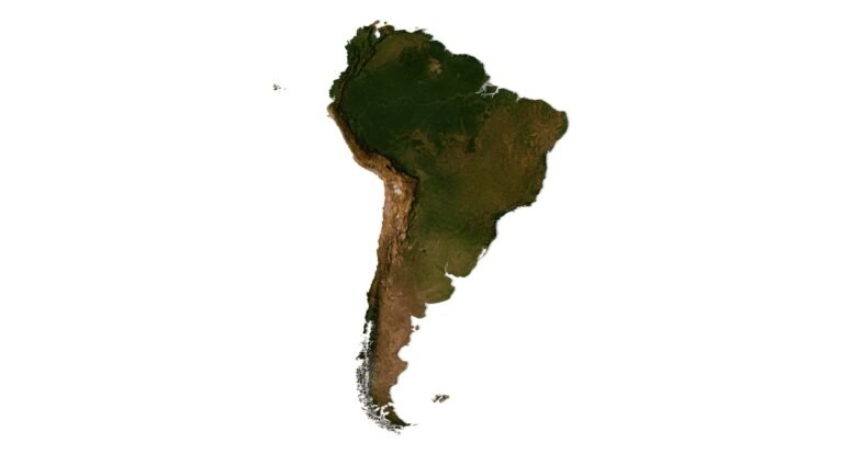 3D map of South America with satellite texture, top view