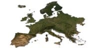 Side view of the Europe 3D map model demonstrating terrain height and depth