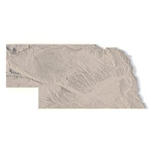 Topographic terrain model of Nebraska for 3D printing and CNC, featuring detailed elevation features.