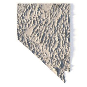 Topographic terrain model of Nevada for 3D printing and CNC, featuring detailed elevation features.