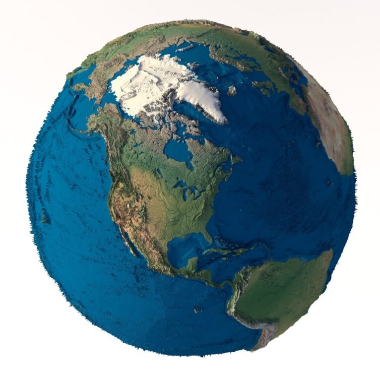 High-resolution model of Earth's dry planet surface, revealing intricate arid terrain beneath the oceans.