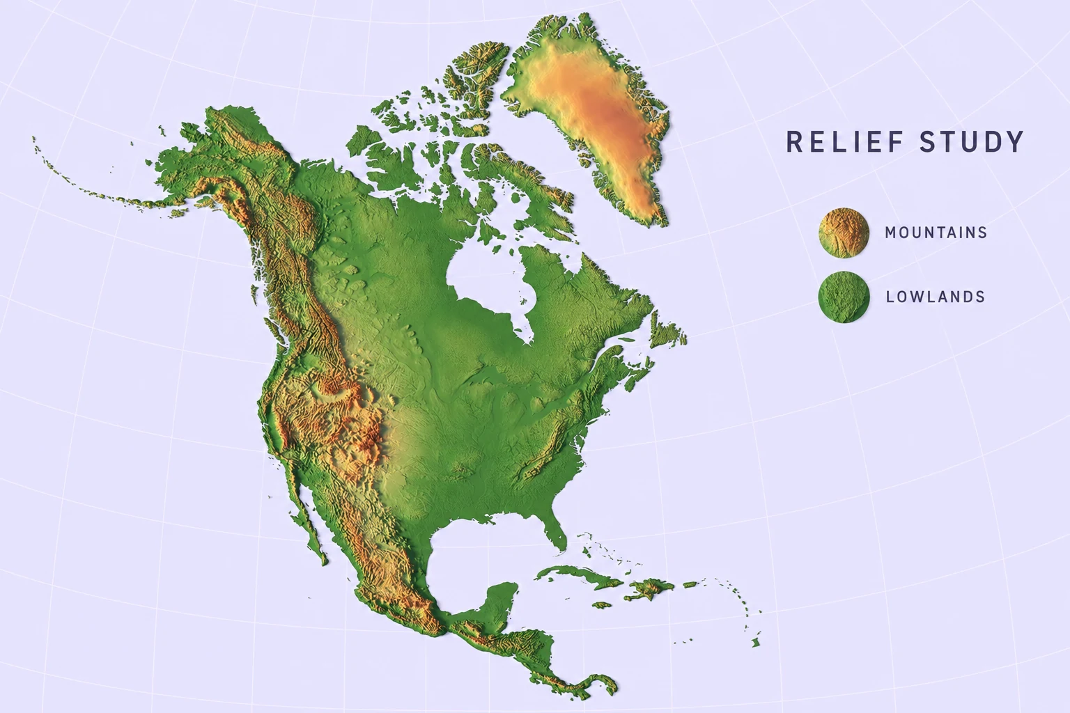 AI-generated north america — relief learning graphic concept.