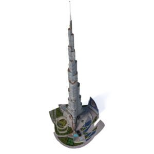 Breathtaking Burj Khalifa 3D Model - Aerial View
