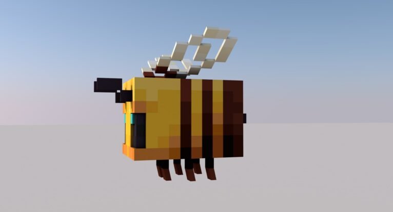 Side angle view showcasing the detailed features of the Minecraft bee 3D model.