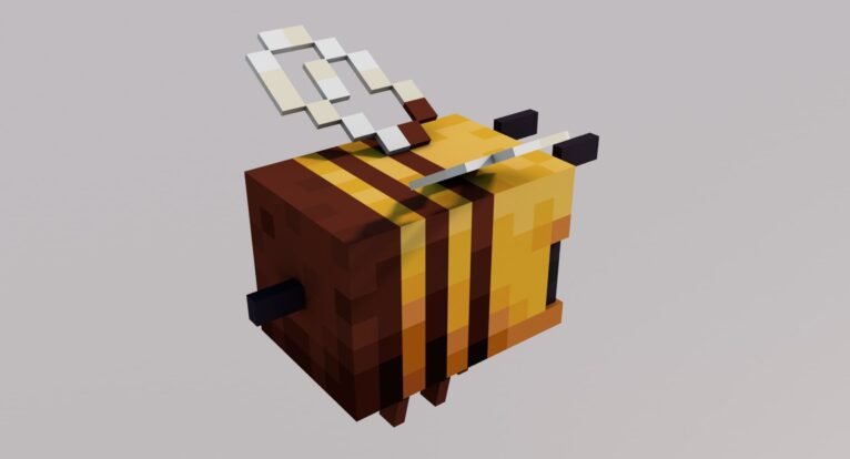 Back view of the Minecraft bee 3D model, featuring its realistic design.