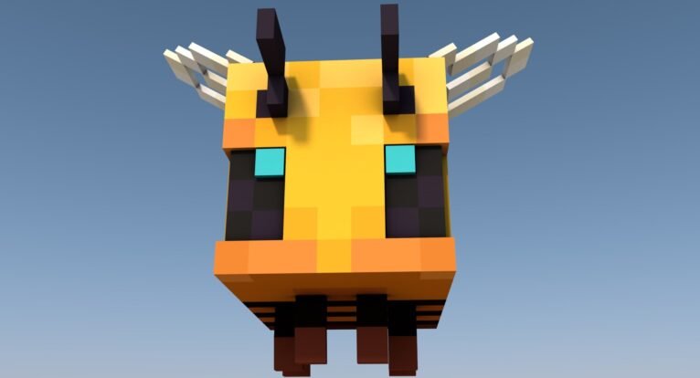 Front view of Minecraft bee 3D model, perfect for animation and rendering