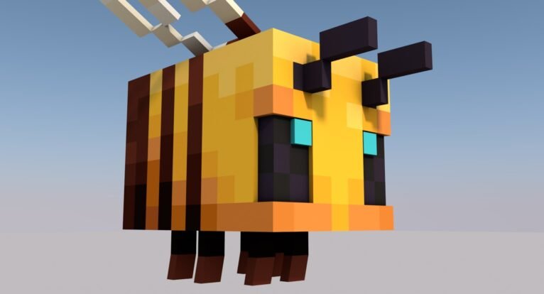Dynamic flying animation of the Minecraft bee 3D model, ideal for creative projects.