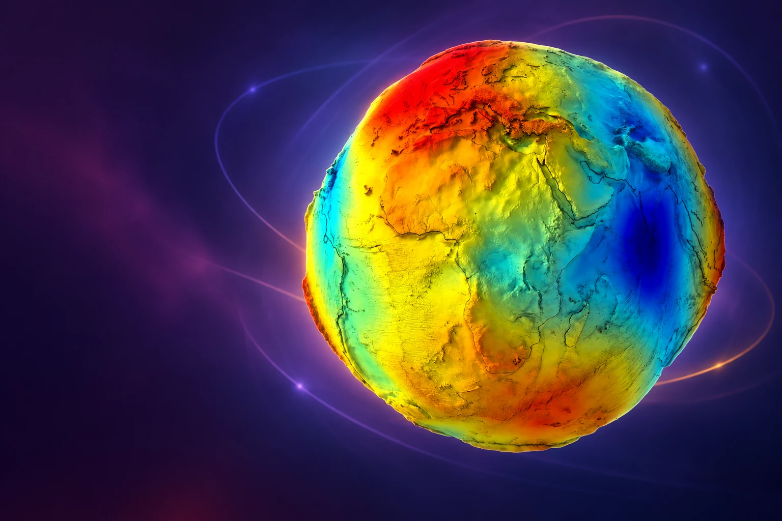 AI-generated earth’s gravity map — motion graphics still concept.