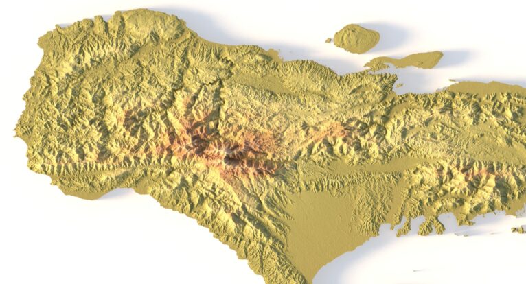 Isometric view of Haiti’s 3D terrain STL map