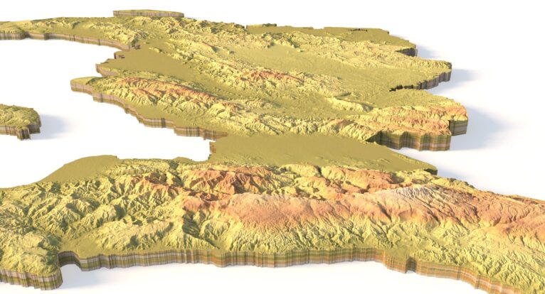 Side view of Haiti’s detailed STL terrain model